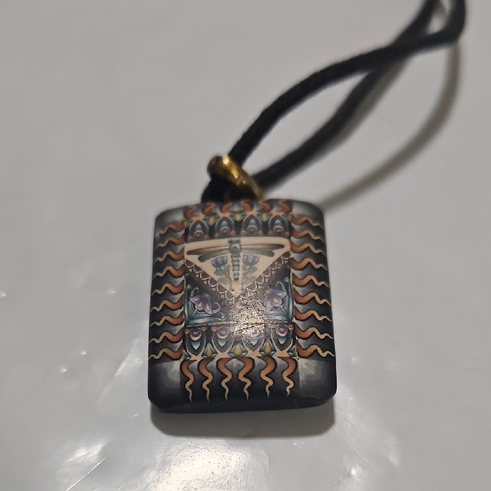 Vintage Dragon Fly Necklace Black Leather Cord